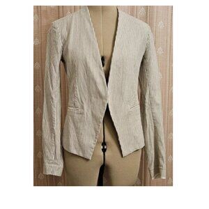 theory classic shrunken seersucker striped jacket blazer coastal beige 00